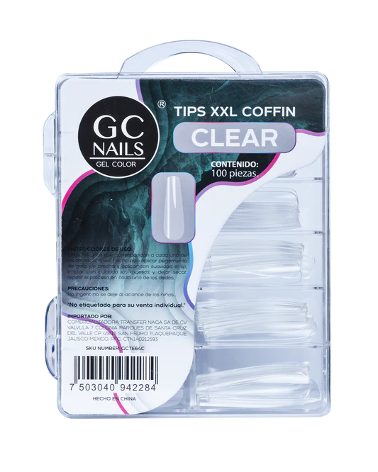 GC NAILS PRESS ON TIPS XXL COFFIN 100PCS E64 CLEAR