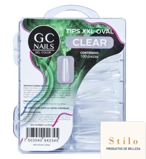 GC NAILS PRESS ON TIPS XXL OVAL 100PCS E75 CLEAR