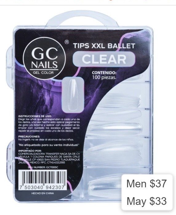 GC NAILS PRESS ON TIPS BALLET XXL 100PCS  E65 CLEAR